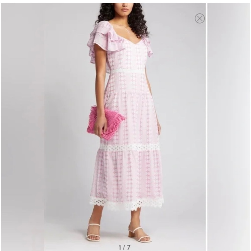 Adelyn Rae Naomi Embroidered Ruffle Dress, size small, fits like xsmall